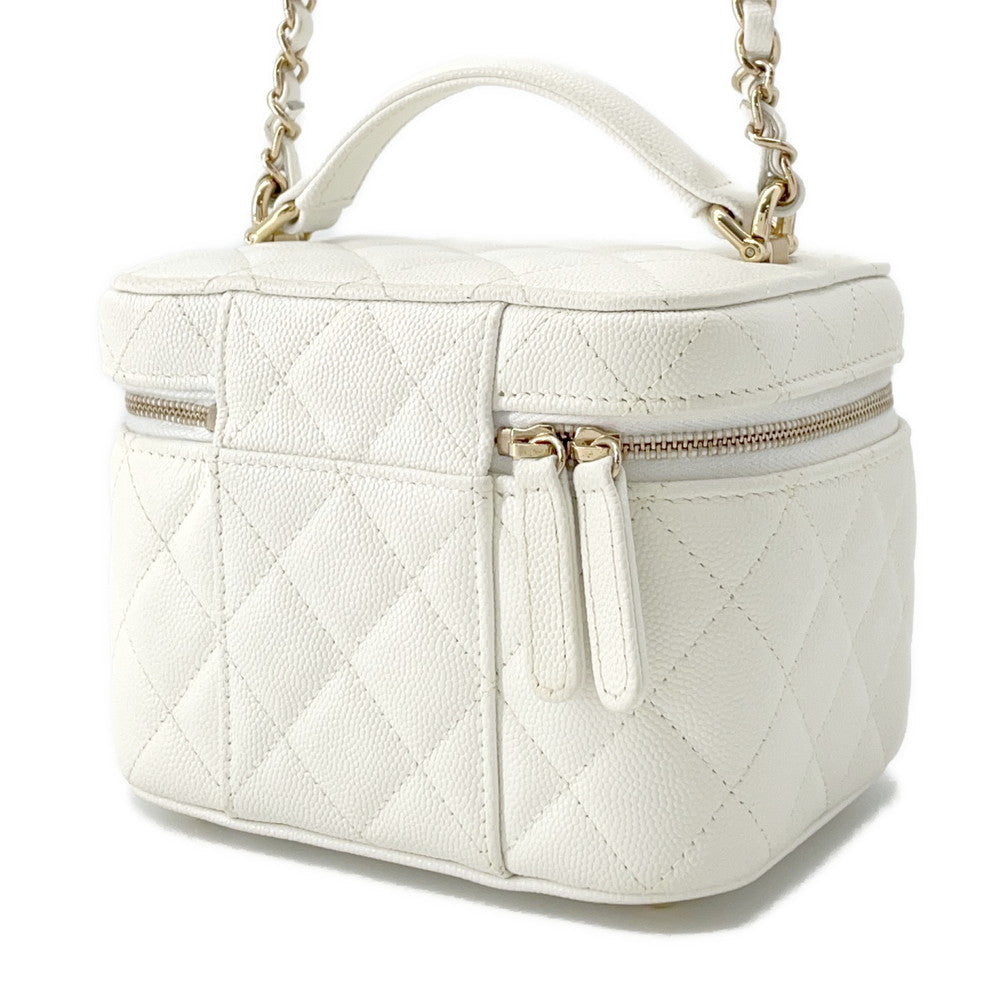 CHANEL Matelasse Top Handle Chain Vanity Bag WhiteAS3171 Caviar Leather Size Small