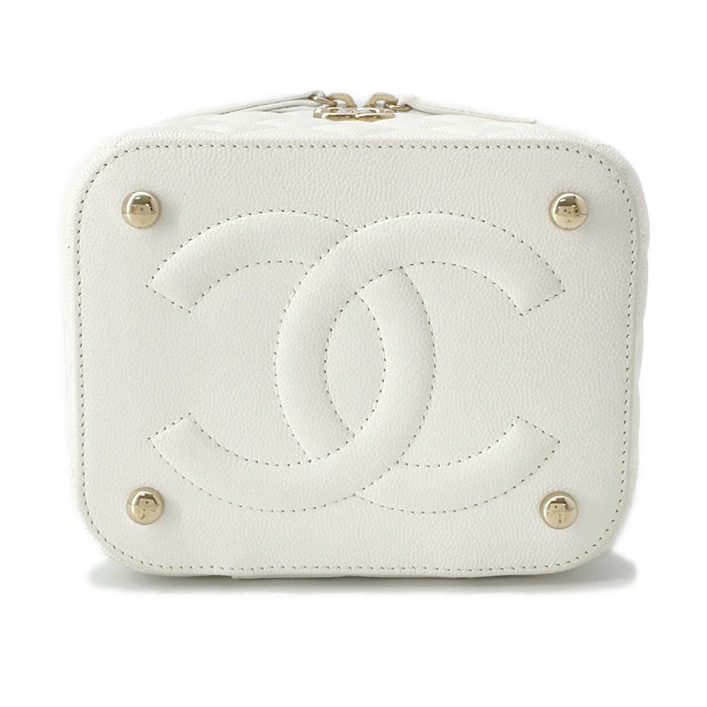 CHANEL Matelasse Top Handle Chain Vanity Bag WhiteAS3171 Caviar Leather Size Small
