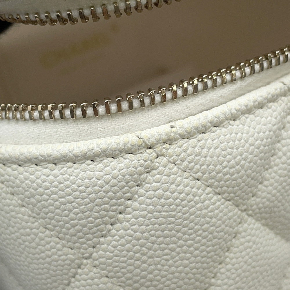CHANEL Matelasse Top Handle Chain Vanity Bag WhiteAS3171 Caviar Leather Size Small