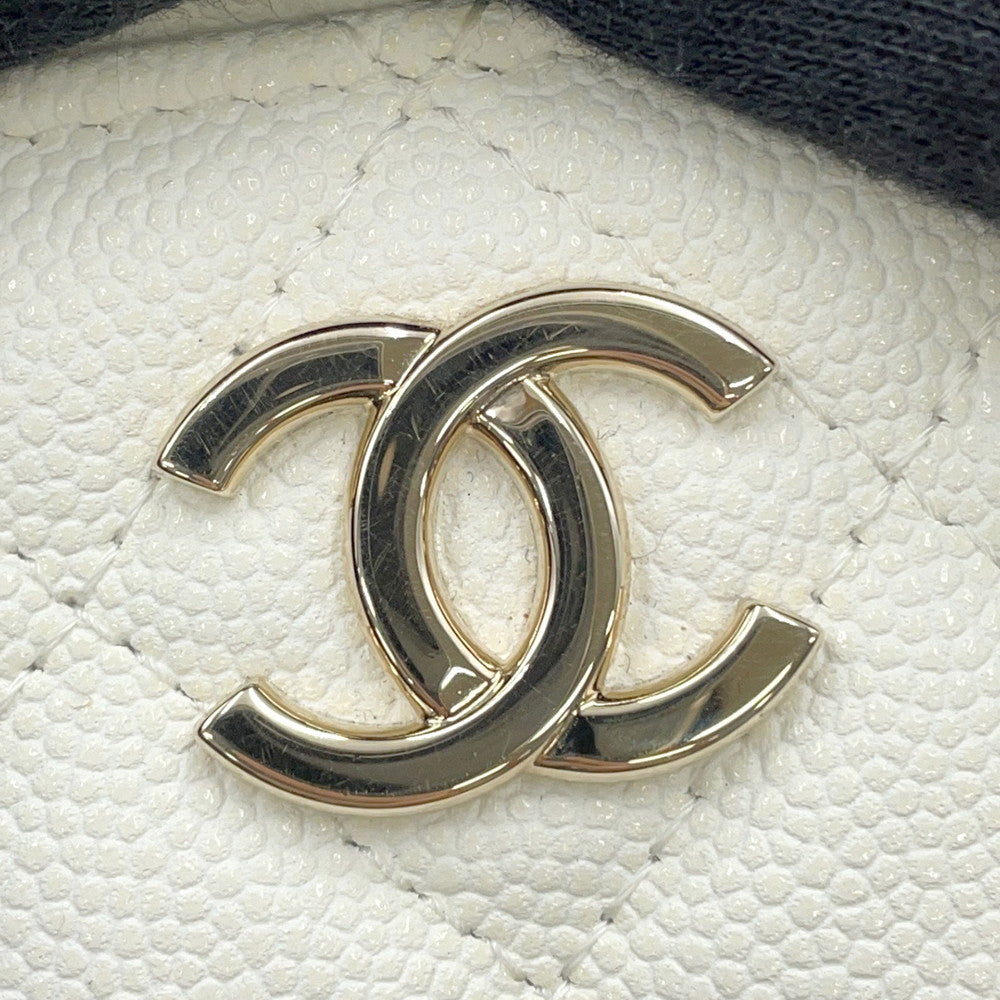 CHANEL Matelasse Top Handle Chain Vanity Bag WhiteAS3171 Caviar Leather Size Small