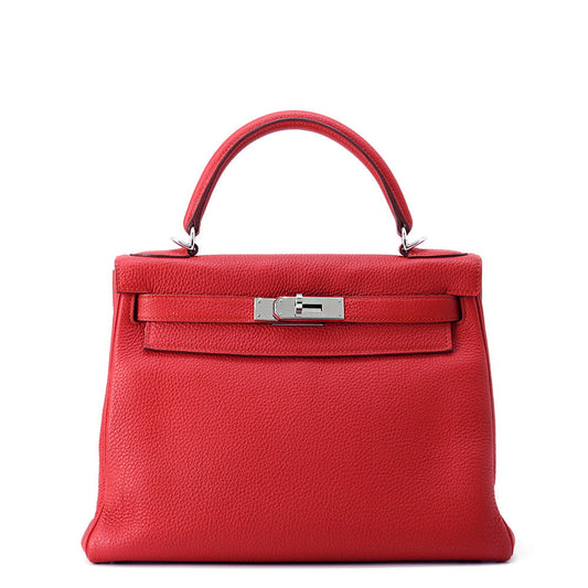 HERMES Kelly Retourne Rouge Casaque Togo Leather Size 28