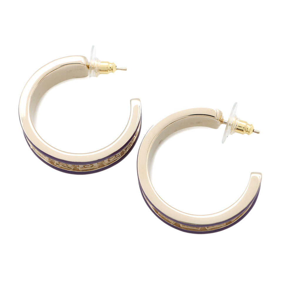 CHANEL CC Logo Hoop Earrings Purple Metal Enamel