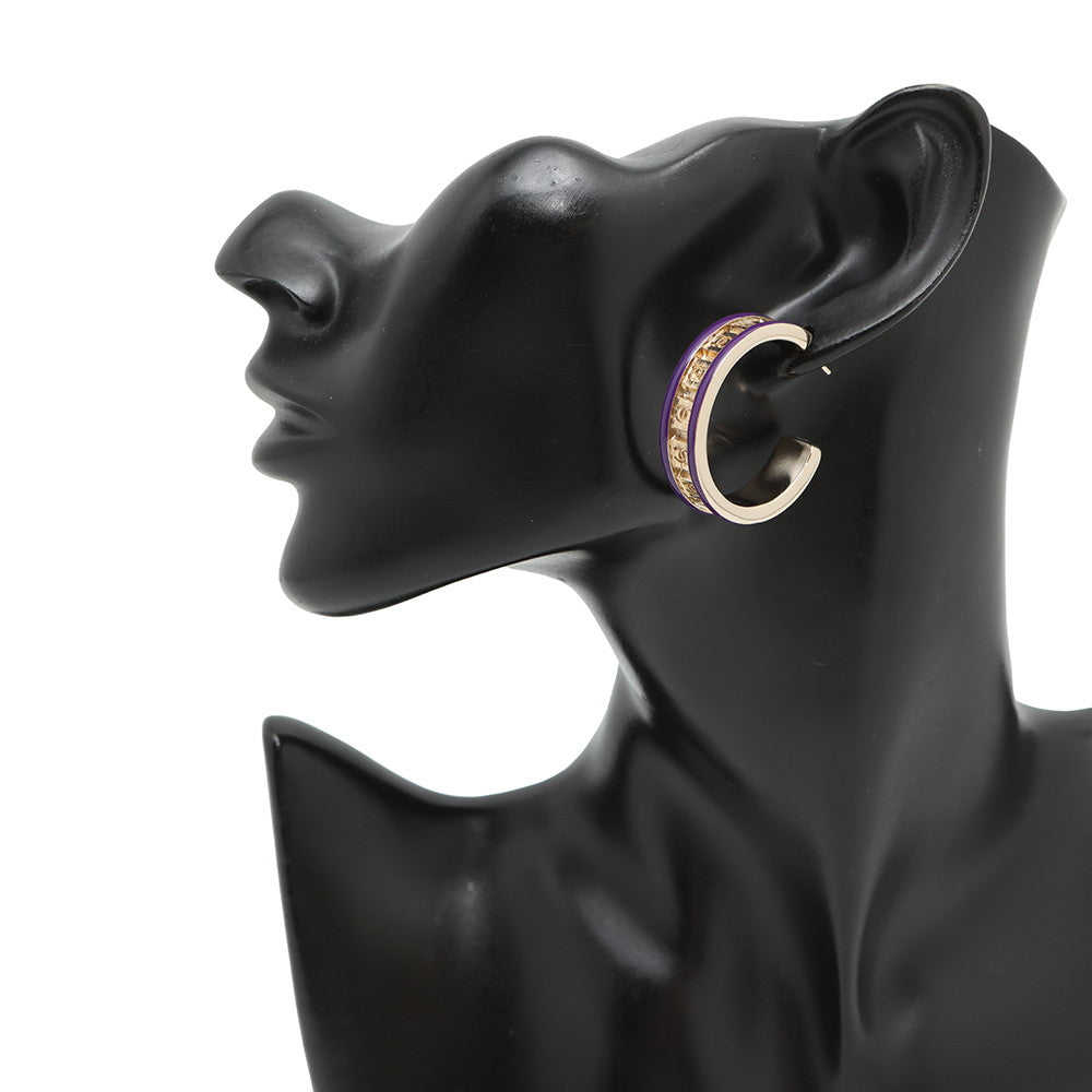 CHANEL CC Logo Hoop Earrings Purple Metal Enamel