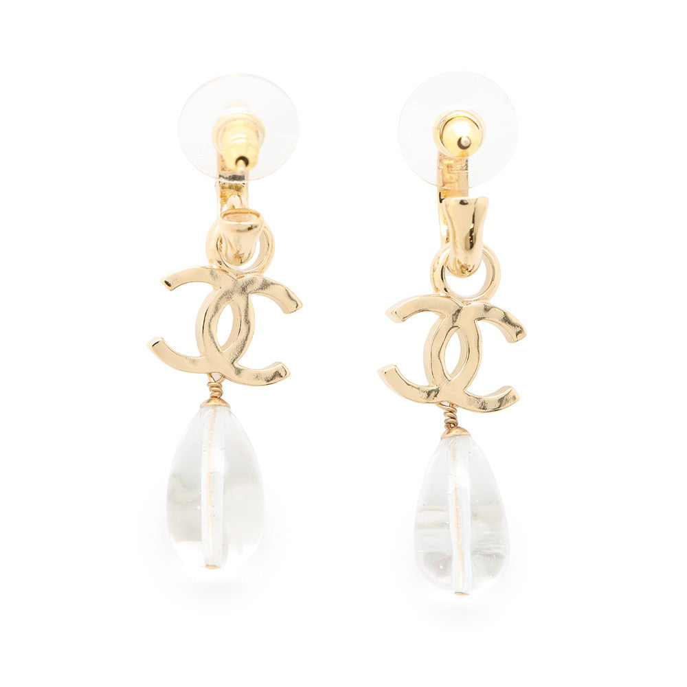 CHANEL CC Logo Hoop Drop Motif Earrings Metal Resin