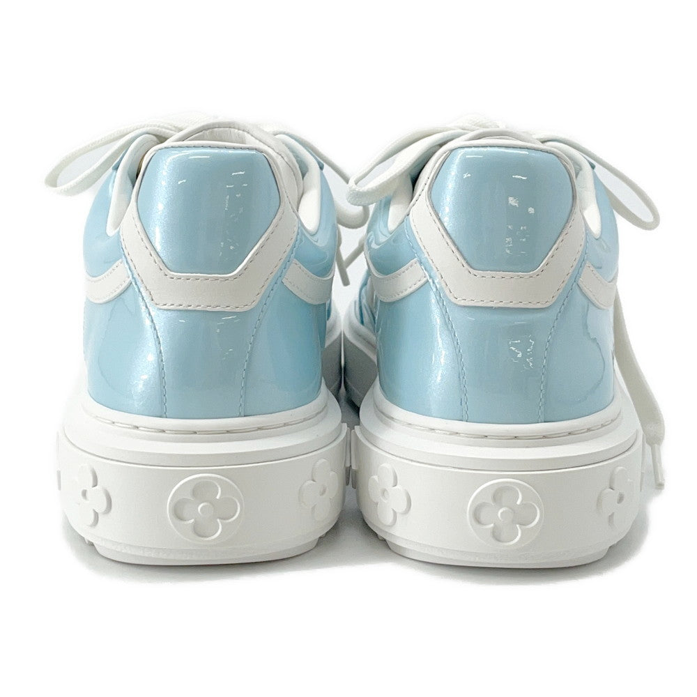 LOUIS VUITTON Time Out Line Monogram Sneakers Blue Clair Leather Enamel Size 37H