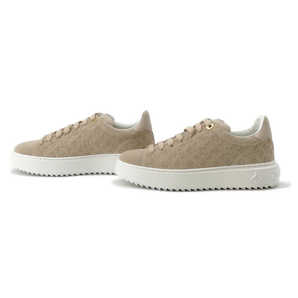 LOUIS VUITTON Time Out Line Monogram Sneakers Nude1ABR2K Suede leather Size 37H