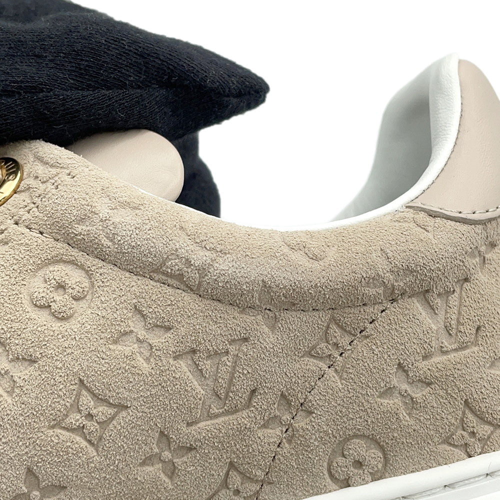 LOUIS VUITTON Time Out Line Monogram Sneakers Nude1ABR2K Suede leather Size 37H
