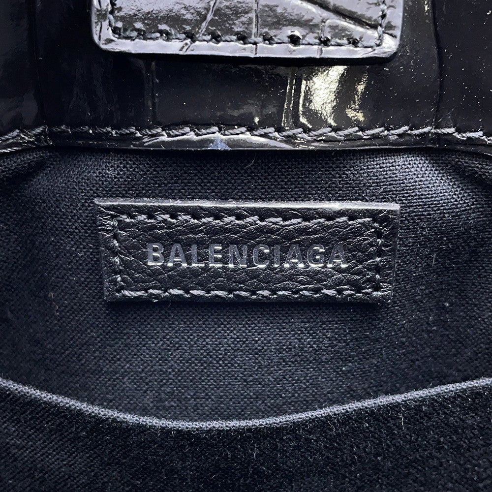 BALENCIAGA 2WAY Crocodile Embossed Shopping Tote Black757776 Embossed Leather Size XXS