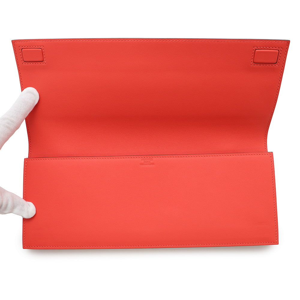 HERMES Shadow Birkin Clutch Rouge Pivoine Swift Leather