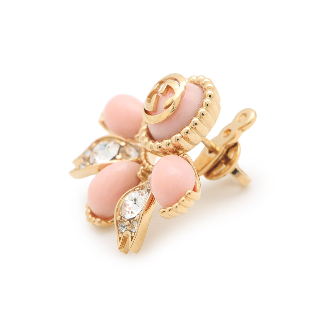 GUCCI Interlocking G 2way Single Earrings Pink Metal Rhinestone