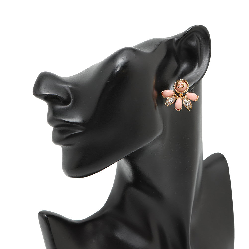 GUCCI Interlocking G 2way Single Earrings Pink Metal Rhinestone