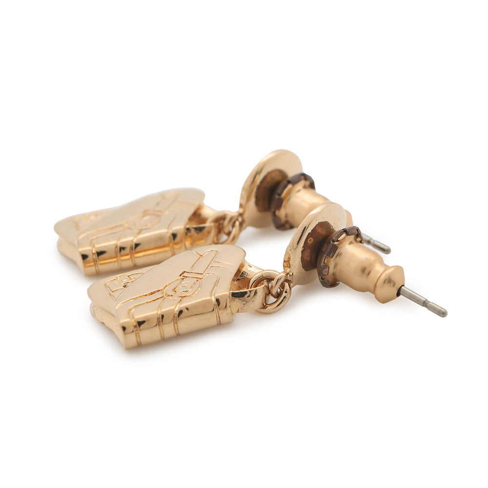Dior Saddlebag Motif Earrings Gold Metal