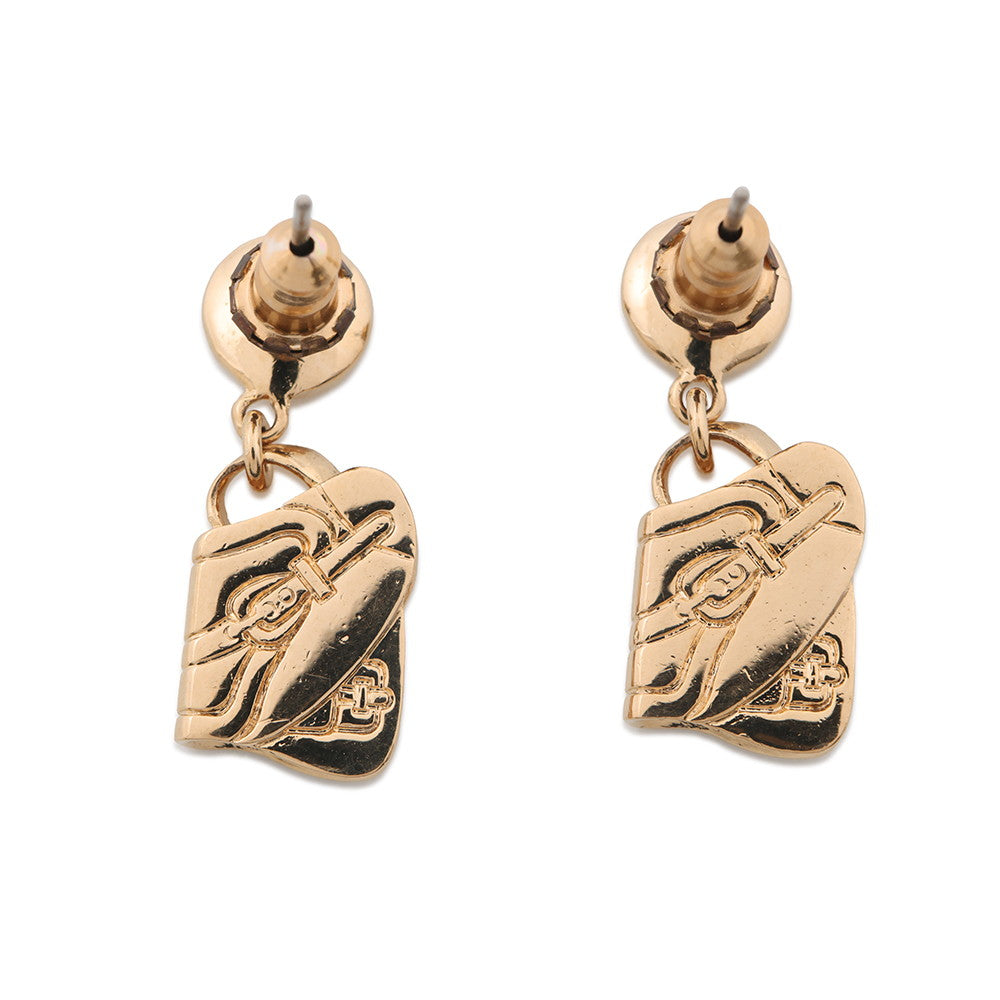Dior Saddlebag Motif Earrings Gold Metal