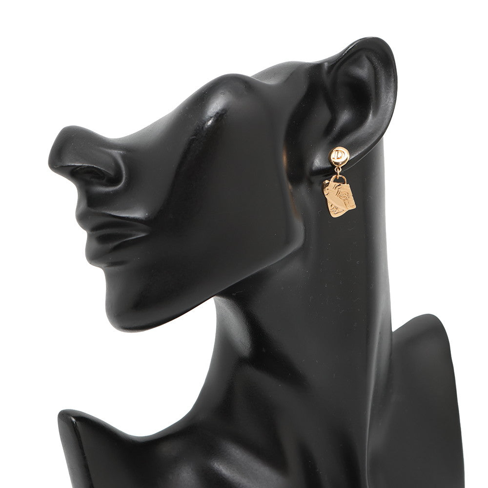 Dior Saddlebag Motif Earrings Gold Metal