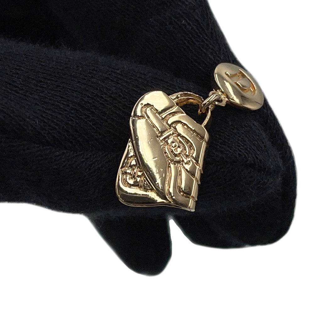Dior Saddlebag Motif Earrings Gold Metal