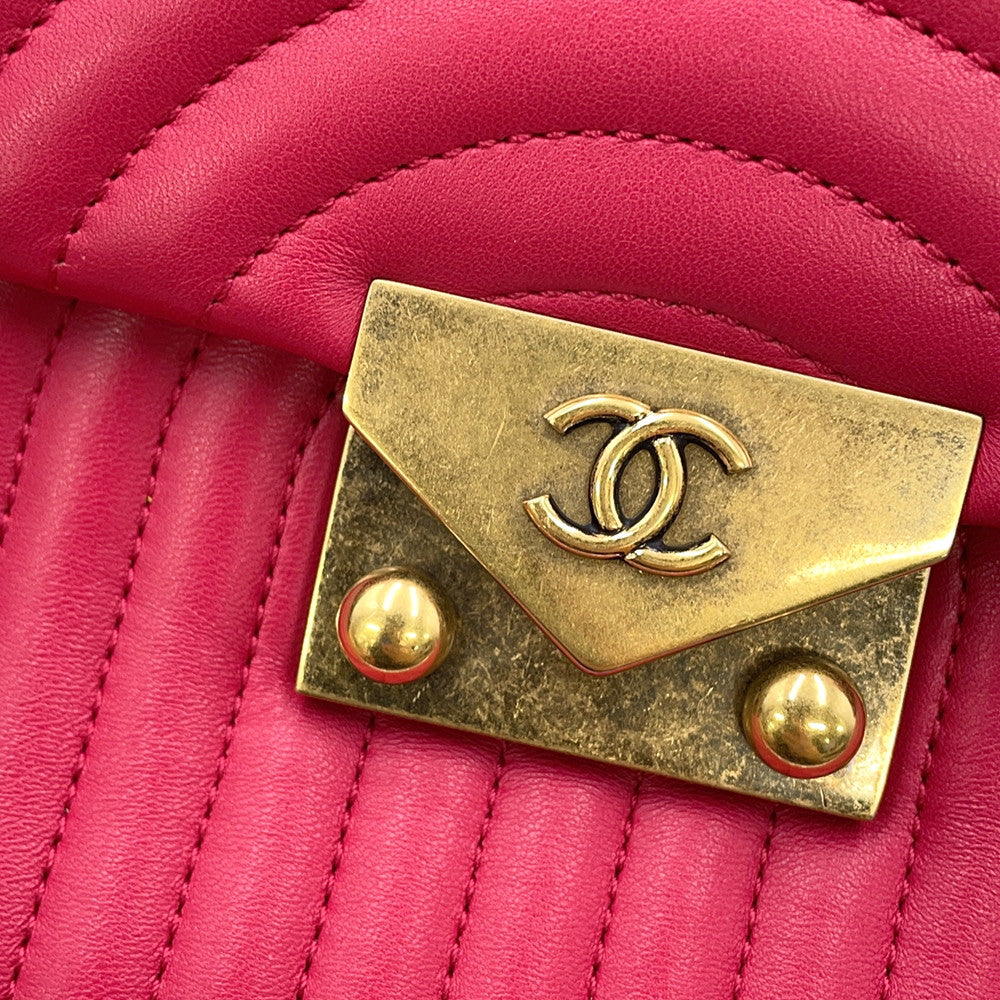 CHANEL Design Stitch ChainShoulder Bag Pink Lambskin