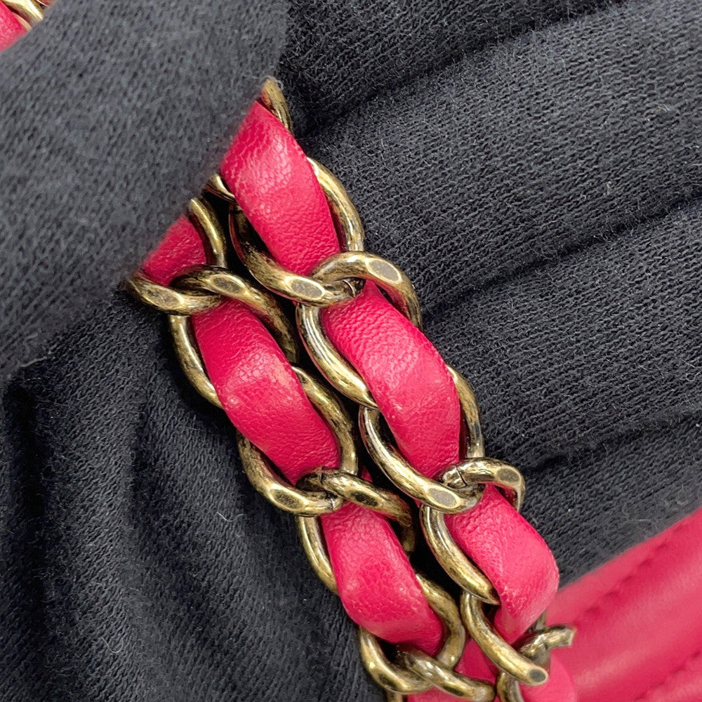CHANEL Design Stitch ChainShoulder Bag Pink Lambskin