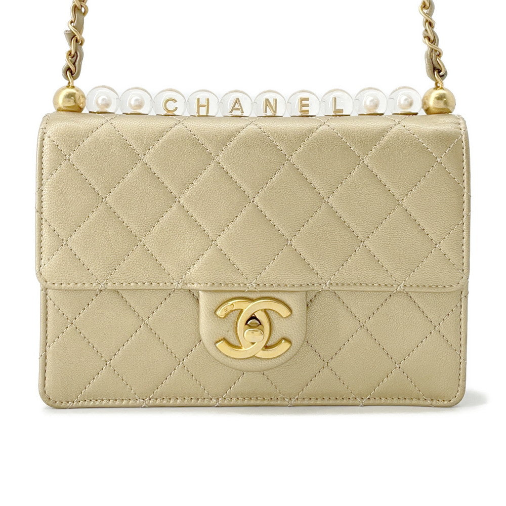 CHANEL Matelasse ChainShoulder Bag GoldAS0585 Leather