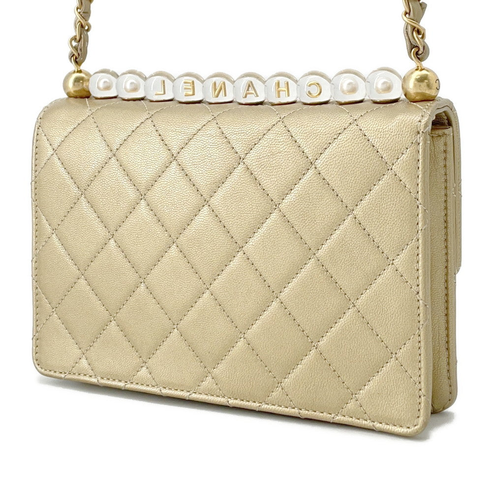 CHANEL Matelasse ChainShoulder Bag GoldAS0585 Leather