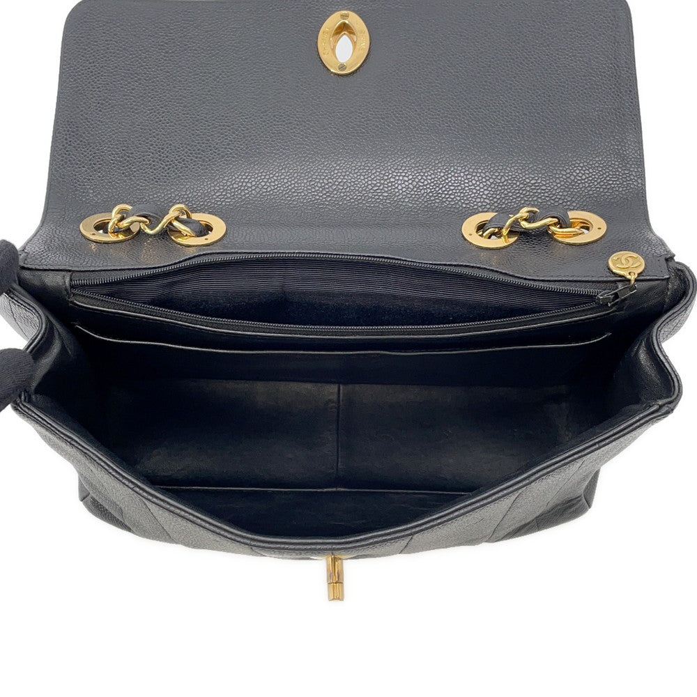 CHANEL Mademoiselle Single Flap ChainShoulder Bag Black Caviar Leather Size 30