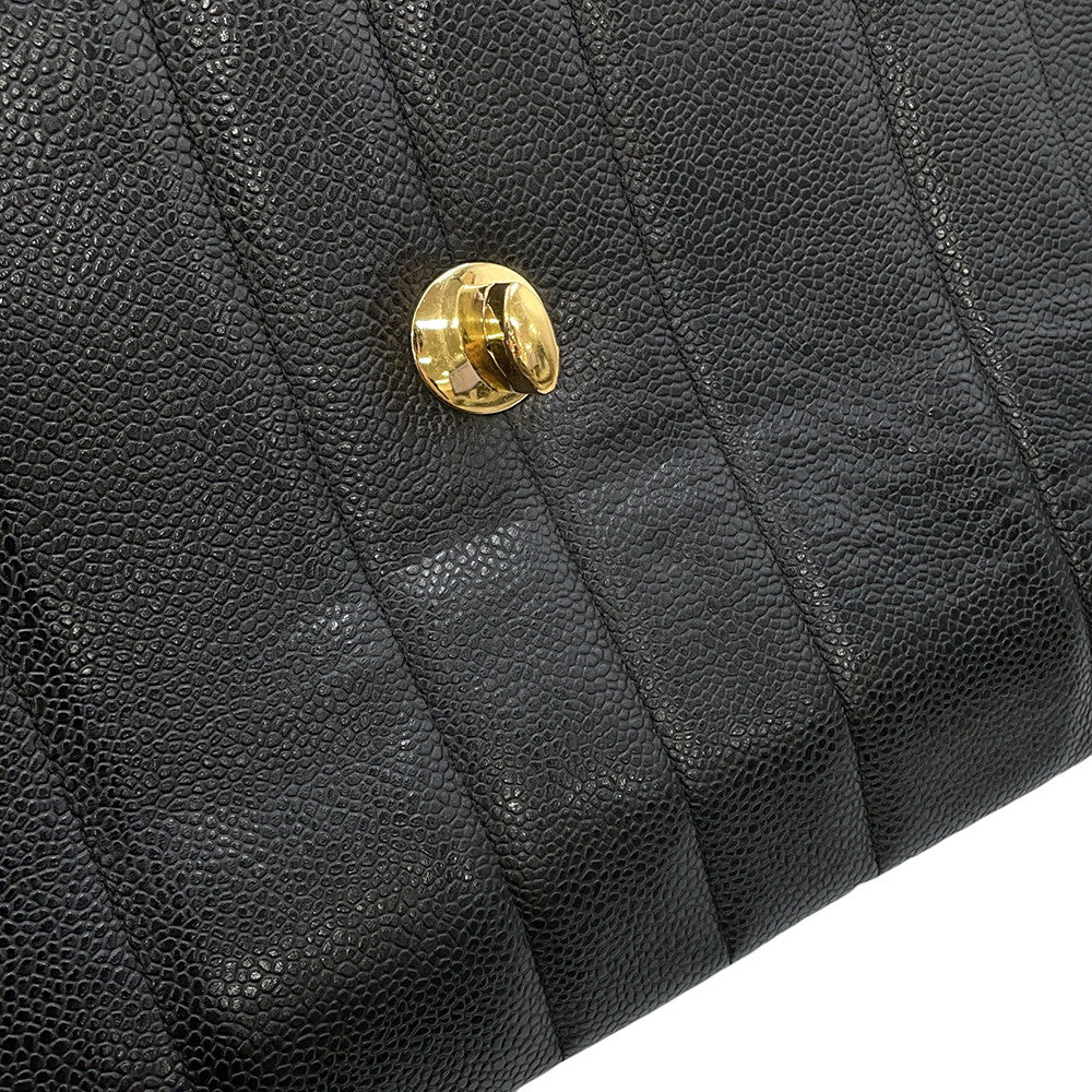CHANEL Mademoiselle Single Flap ChainShoulder Bag Black Caviar Leather Size 30