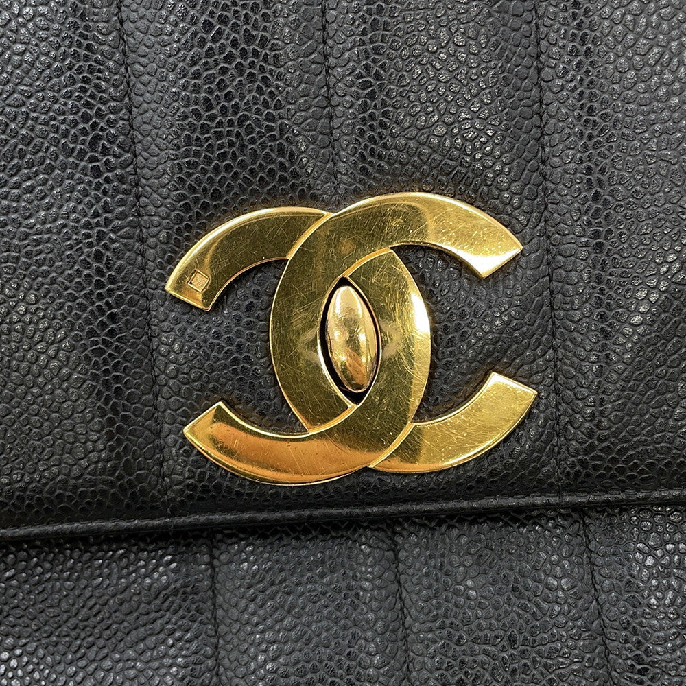 CHANEL Mademoiselle Single Flap ChainShoulder Bag Black Caviar Leather Size 30