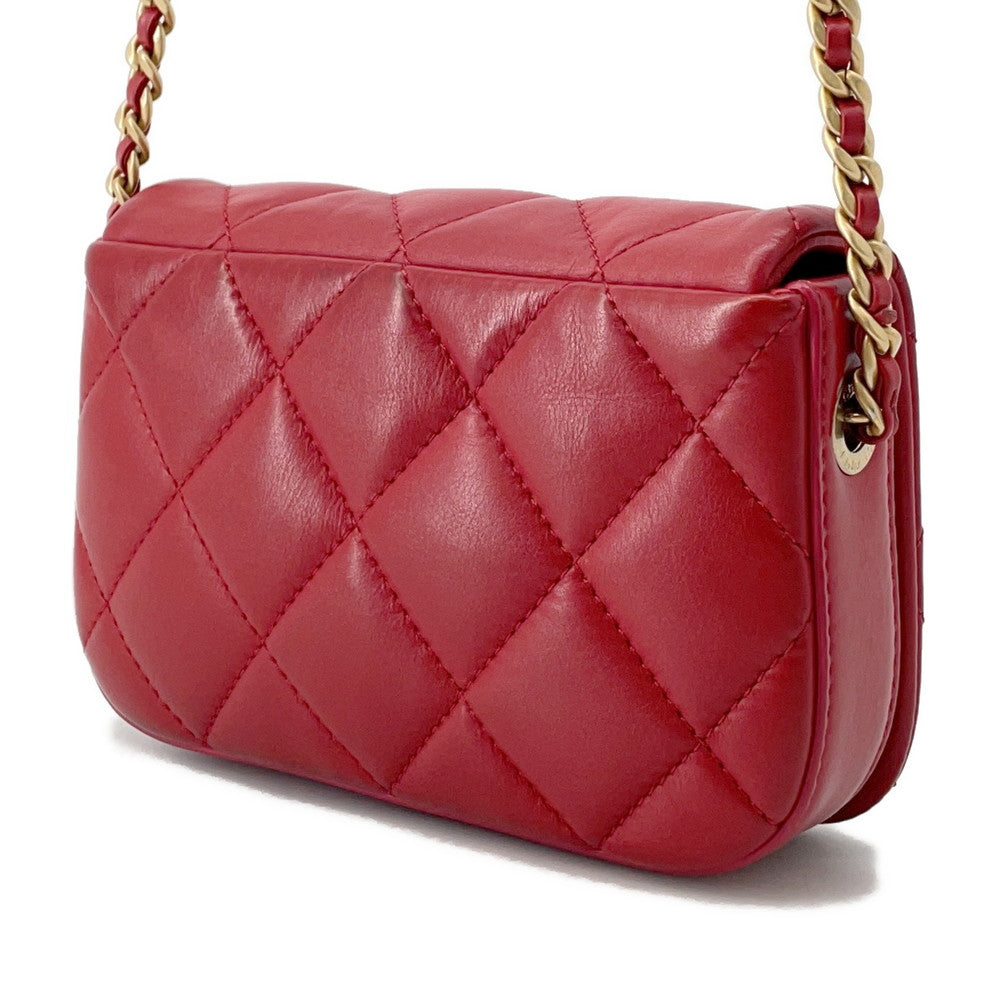 CHANEL Matelasse ChainShoulder Bag Red Lambskin