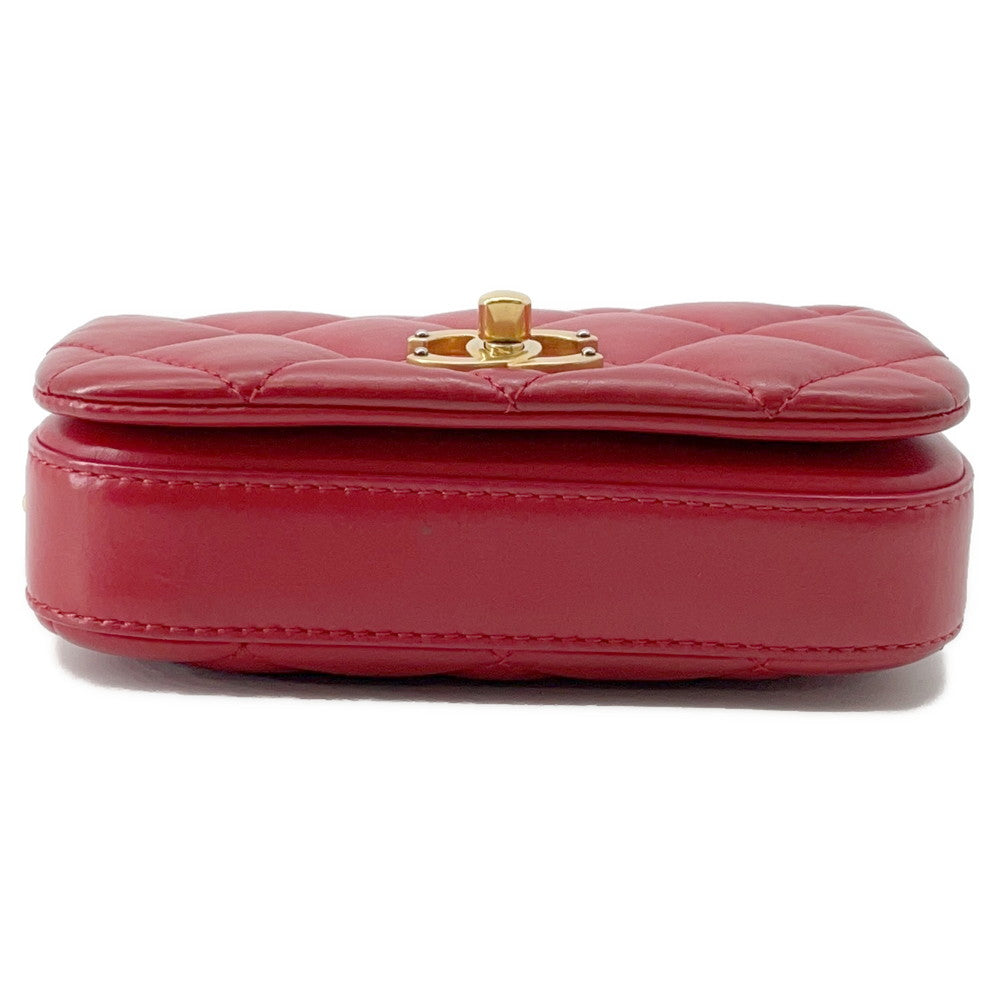 CHANEL Matelasse ChainShoulder Bag Red Lambskin