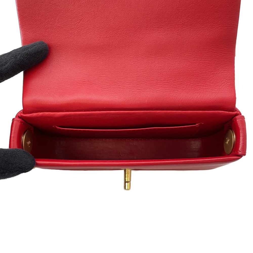 CHANEL Matelasse ChainShoulder Bag Red Lambskin