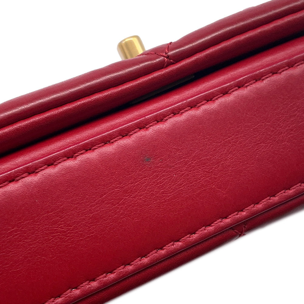 CHANEL Matelasse ChainShoulder Bag Red Lambskin