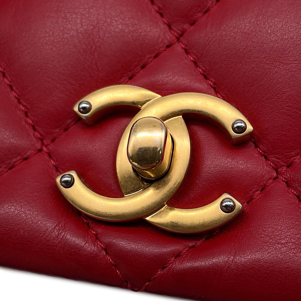 CHANEL Matelasse ChainShoulder Bag Red Lambskin