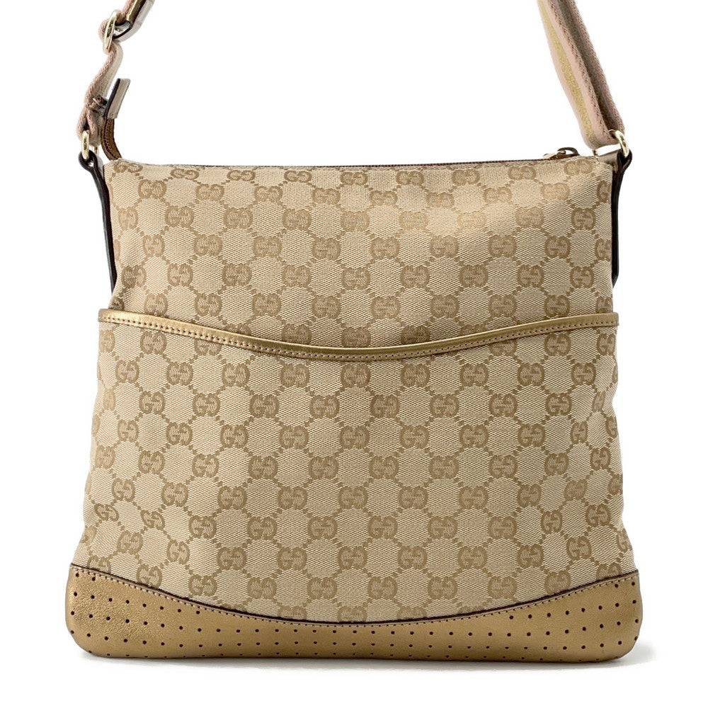 GUCCI GG Canvas Shoulder Bag Beige/Gold145857 Canvas Leather