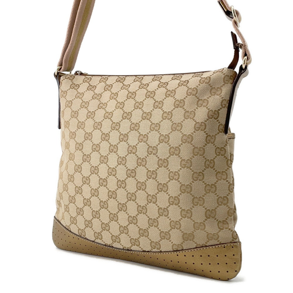 GUCCI GG Canvas Shoulder Bag Beige/Gold145857 Canvas Leather