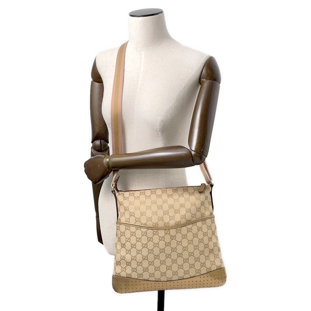 GUCCI GG Canvas Shoulder Bag Beige/Gold145857 Canvas Leather