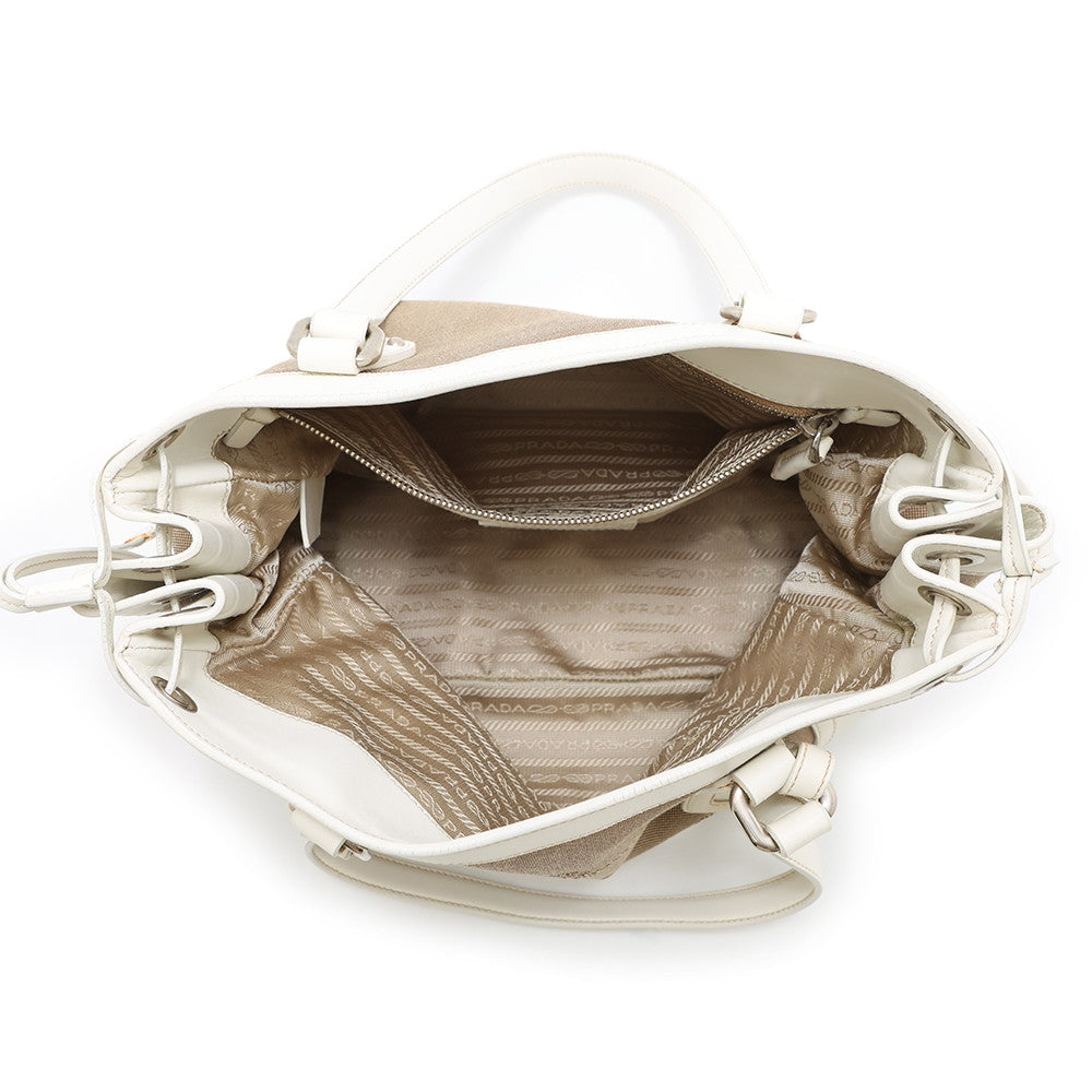 PRADA Logo jacquard handbag Beige/WhiteBR3417 Canvas Leather