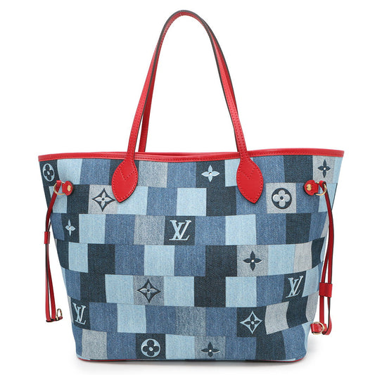 LOUIS VUITTON Square Patchwork Neverfull Blue/RedM44981 Monogram Denim Size MM