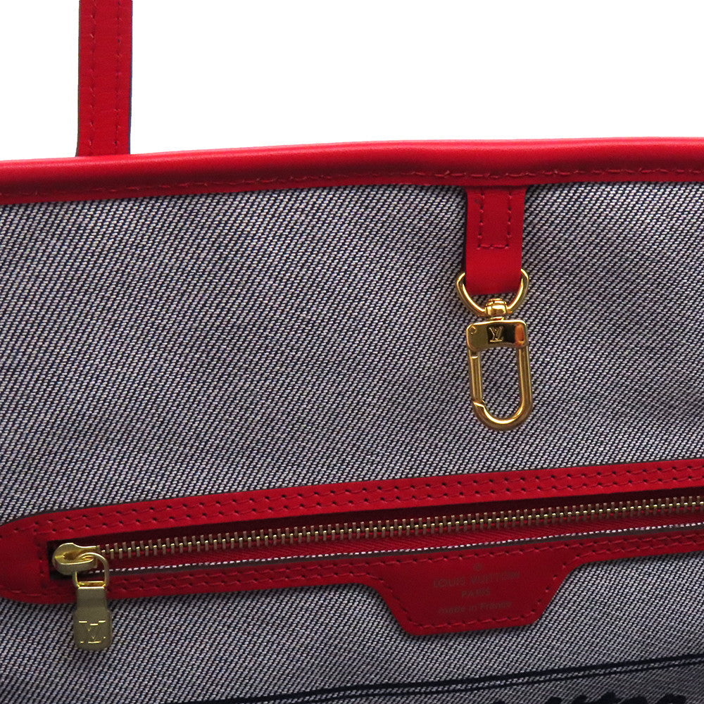 LOUIS VUITTON Square Patchwork Neverfull Blue/RedM44981 Monogram Denim Size MM