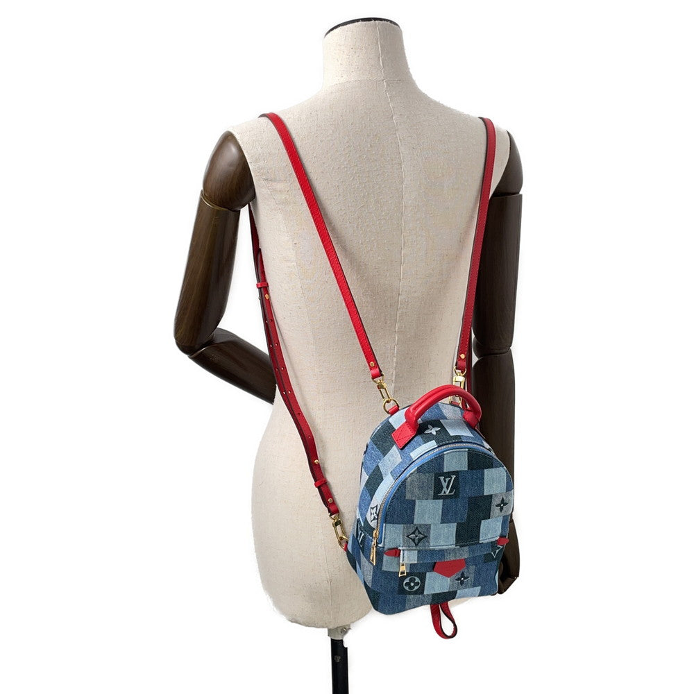 LOUIS VUITTON Palm Springs Backpack Blue/RedM45043 Monogram Denim Size MINI