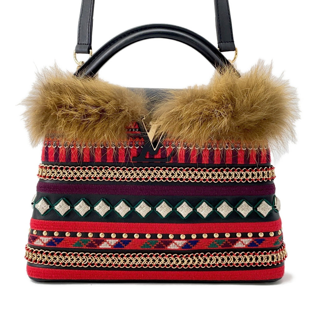 LOUIS VUITTON Capucines Noir/Red/Multicolor Leather Fur