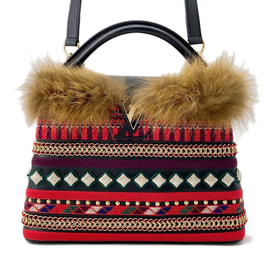 LOUIS VUITTON Capucines Noir/Red/Multicolor Leather Fur