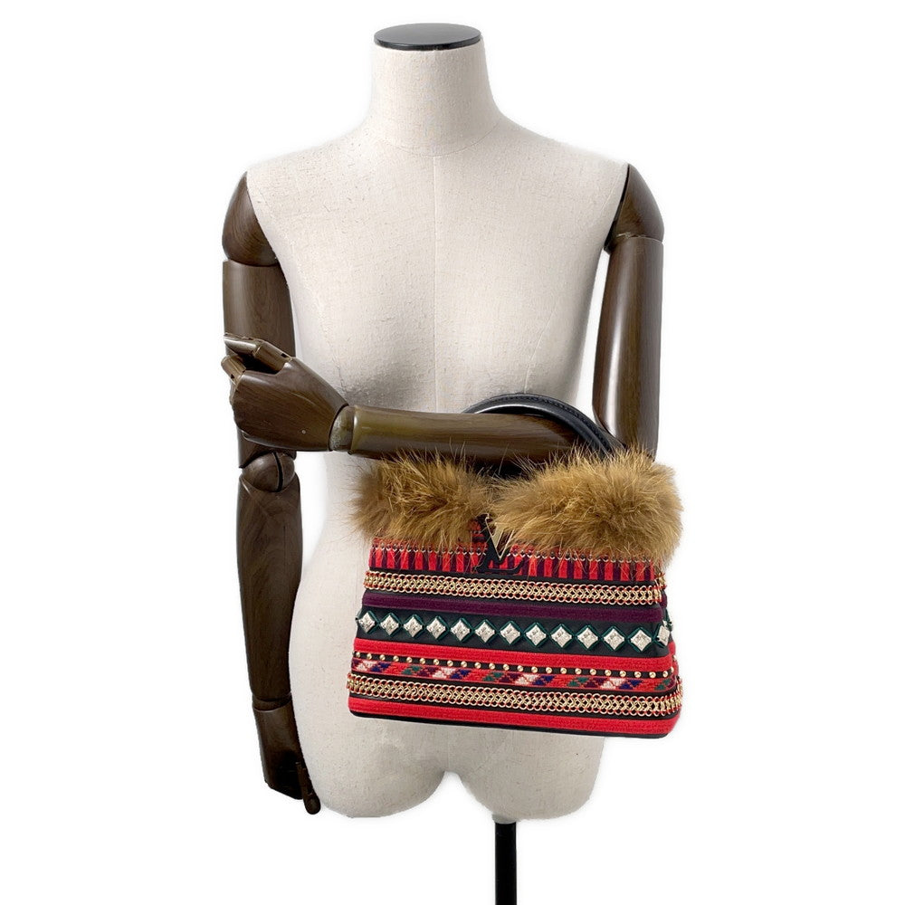 LOUIS VUITTON Capucines Noir/Red/Multicolor Leather Fur