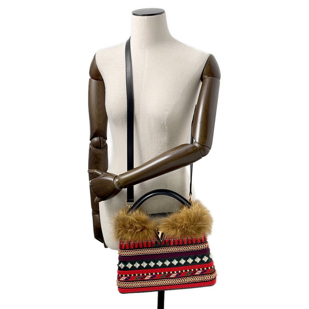 LOUIS VUITTON Capucines Noir/Red/Multicolor Leather Fur