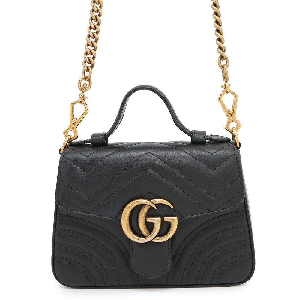 GUCCI GG Marmont Top Handle Bag Black547260 Leather Size Small
