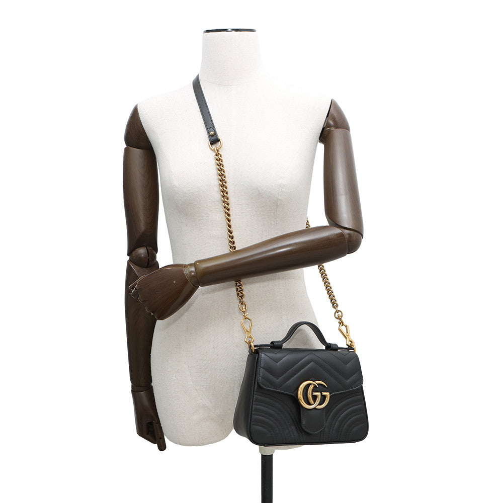 GUCCI GG Marmont Top Handle Bag Black547260 Leather Size Small
