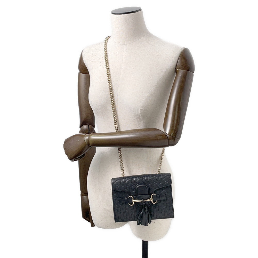 GUCCI MicroGuccissima Horsebit ChainShoulder Bag Black449636 Leather