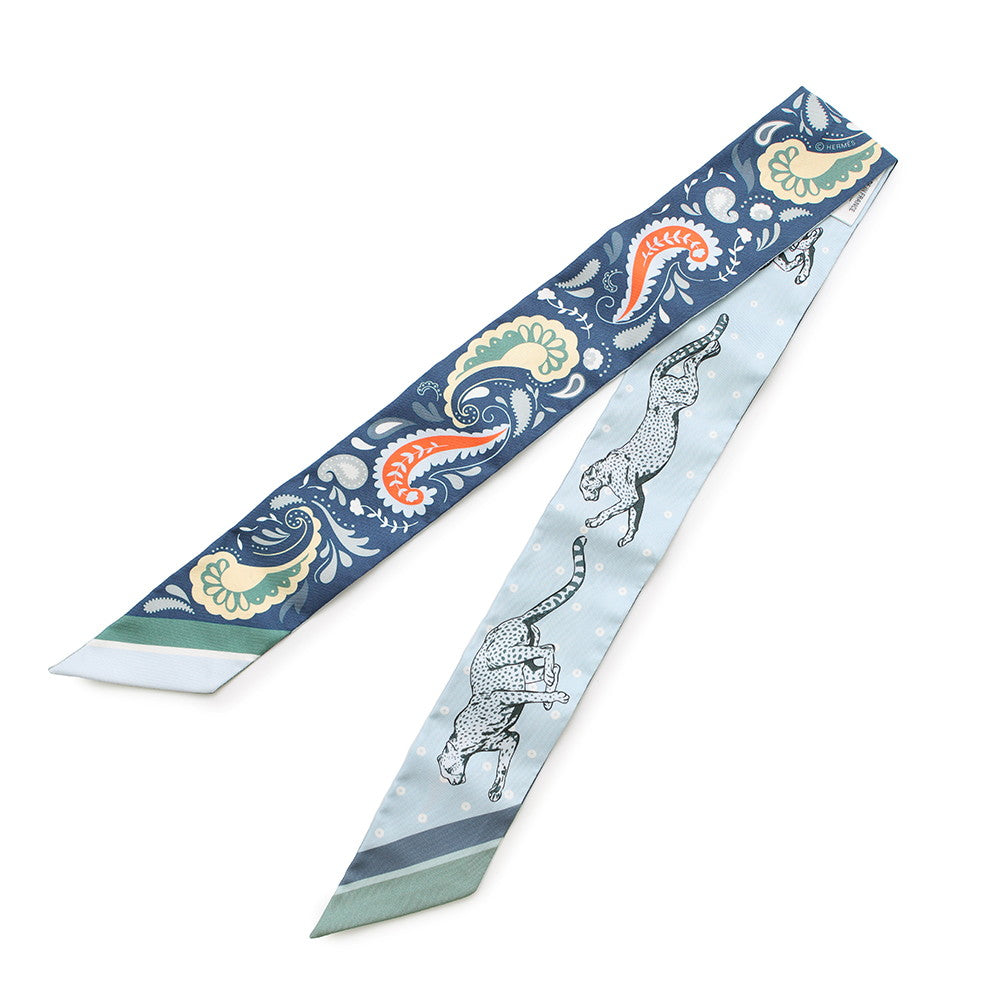 HERMES Twilly Cheetah Bandana Guepards Bandana Marine Clair/Blue・Ciel/Vert Silk100%