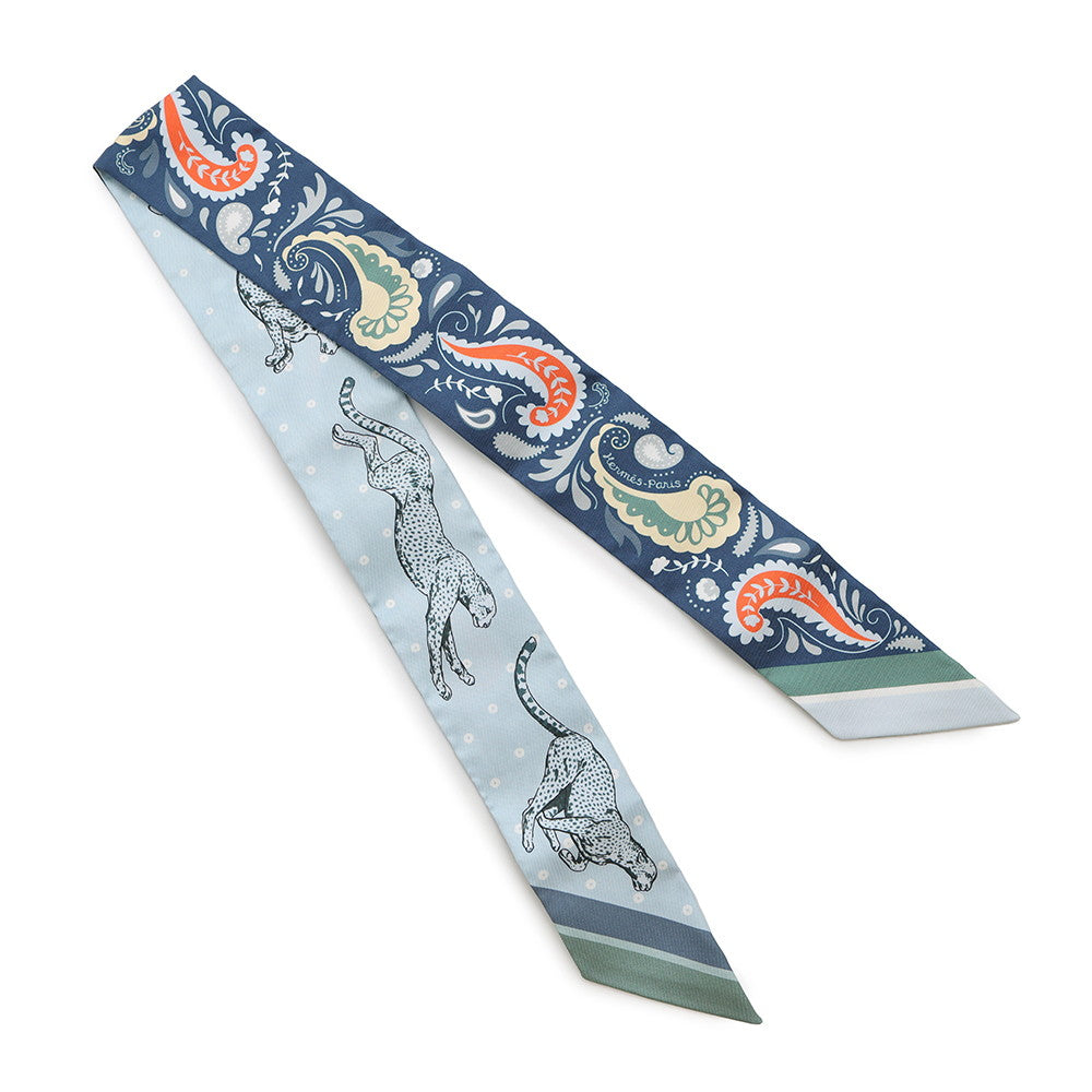 HERMES Twilly Cheetah Bandana Guepards Bandana Marine Clair/Blue・Ciel/Vert Silk100%