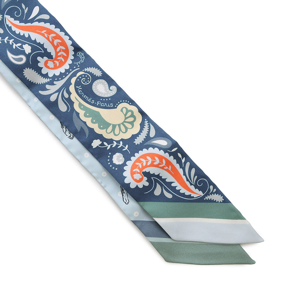 HERMES Twilly Cheetah Bandana Guepards Bandana Marine Clair/Blue・Ciel/Vert Silk100%