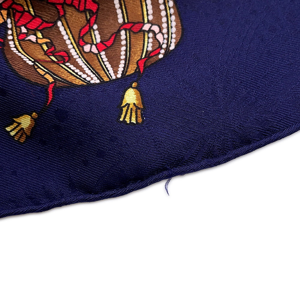 HERMES Carre LES FETES DU SOLEIL Celebration of the Sun King White/Navy/Multi Silk100%