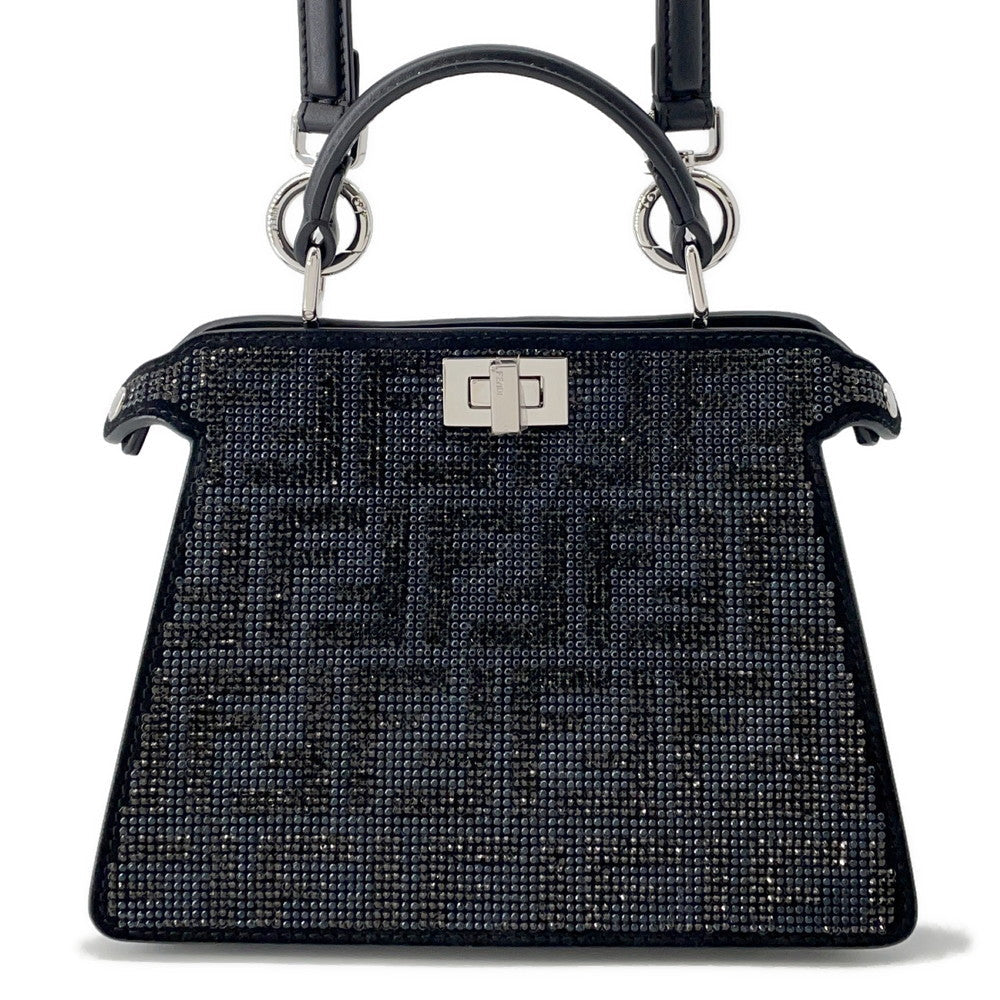 FENDI Peekaboo CrystalFF Handbag 2WAY Black8BN335 suede Size Petit